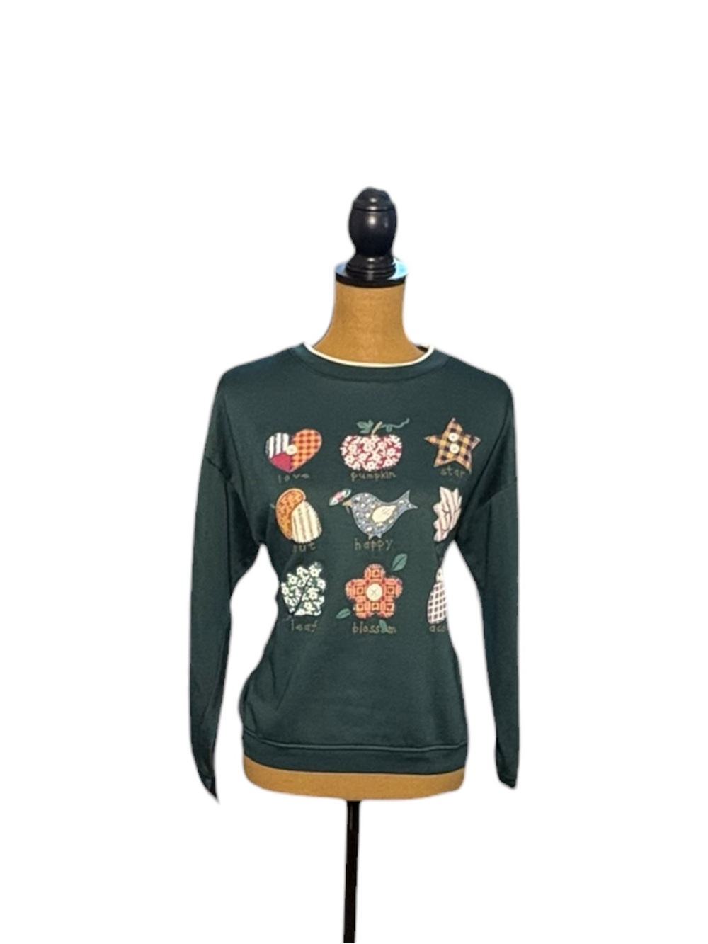 Vintage 90s Basic Editions Fall Folk Art Patchwork Sweatshirt Cottagecore M